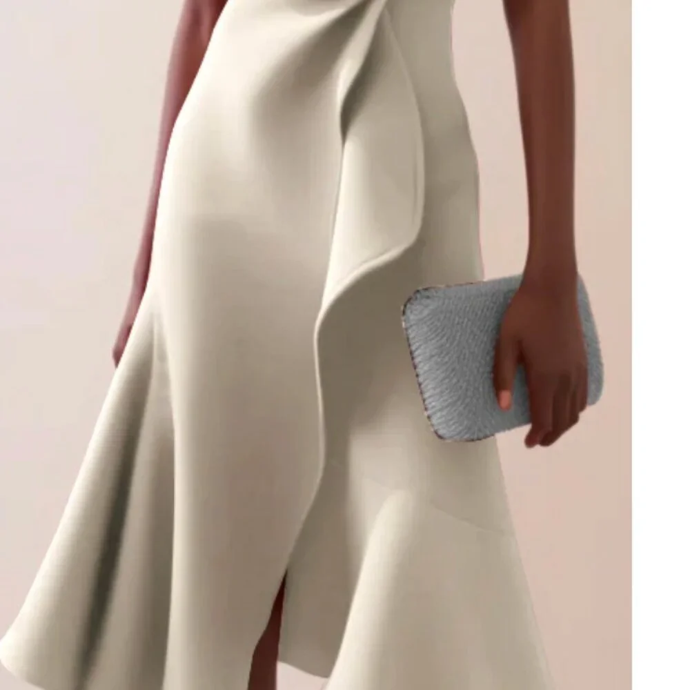 FEHAUTE NWT Apricot White Sleeveless Midi Elegant Dress with Waist Twist, 8 - Picture 2 of 10